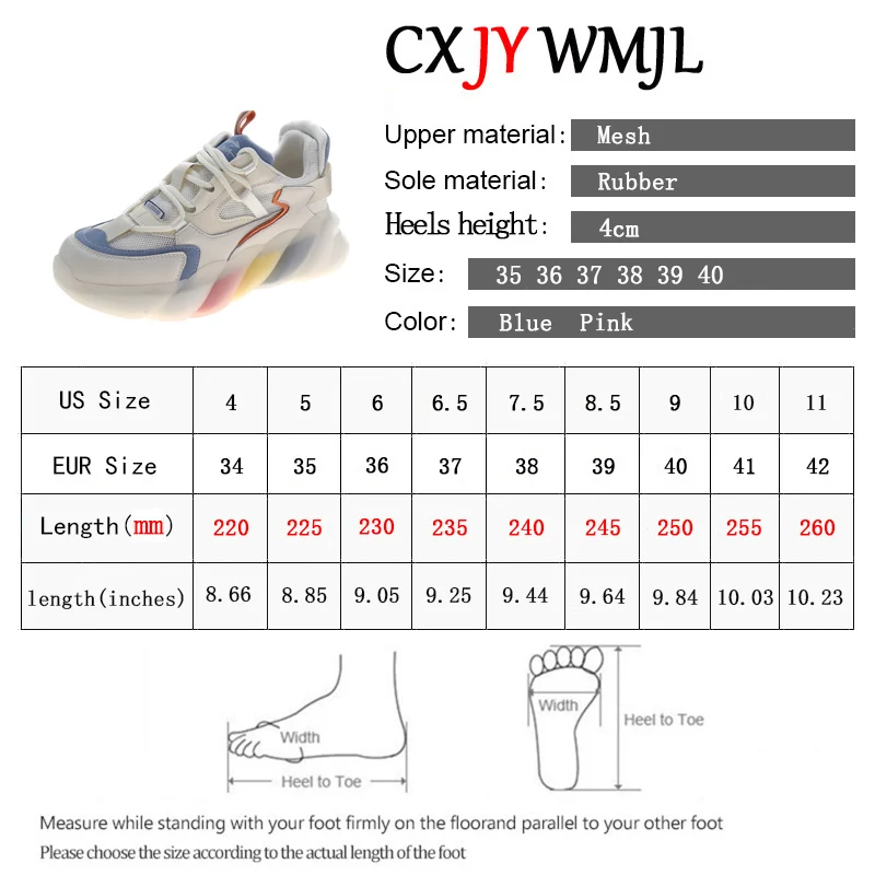 

CXJYWMJL Spring Platform Sneakers For Women Rainbow Bottom Casual Sports Shoes Ladies Summer Breathable Mesh Vulcanized Shoes