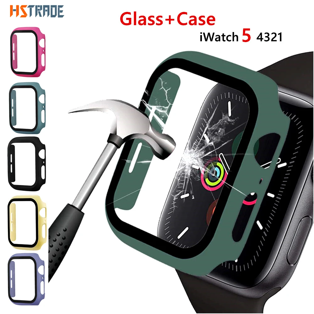 

Glass+case For Apple Watch serie 5 4 44mm 40mm iWatch 3 42mm 38mm Tempered bumper Screen Protector+cover apple watch Accessories