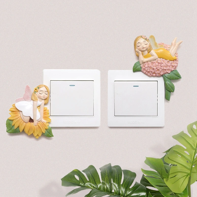 Flower Girl Switch Sticker Wall Decor Miniature Resin Home Light Decals Rose | Обустройство дома
