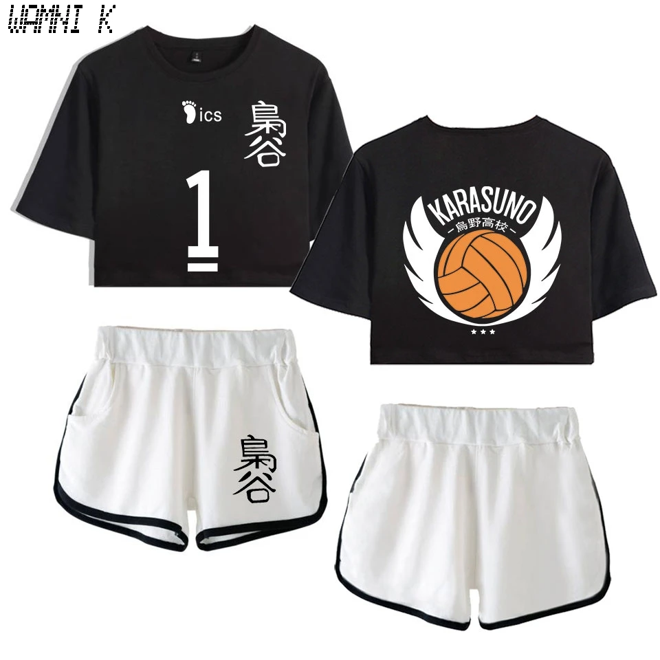 

2020 Haikyuu!! Women Slim Two Piece Set Shorts+lovely T-shirt Fashion Harajuku Streetwear Hot Girl Summer Sets