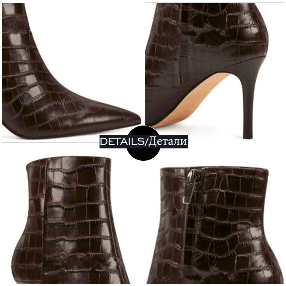 

WETKISS Big Size Women Boots Sexy Pointed Toe Stiletto Heels Ankle Boots Woman Thin High Heels Shoes Female Booties Embossed Pu