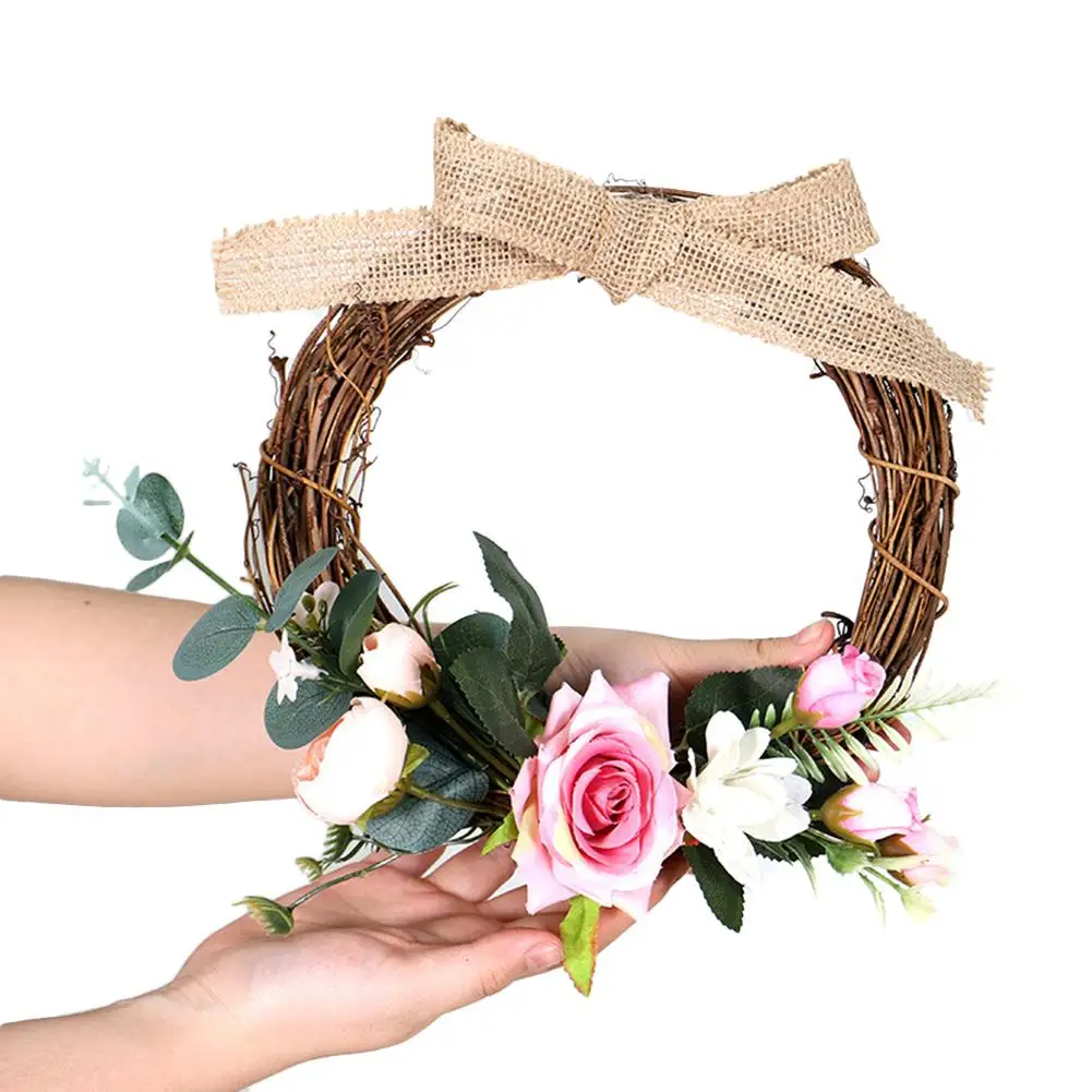 Венок из мешковины с узелком розы искусственное украшение ручной работы ротанга