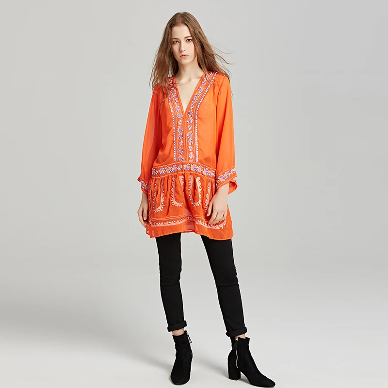 Роскошное платье с вышивкой Верхняя одежда без подкладки Ширина рукава блузка