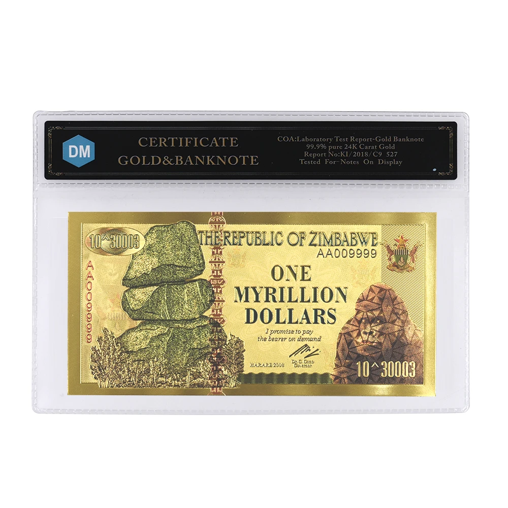 Позолоченные банкноты в форме мырльона 24 к позолоченные бумажные поддельные
