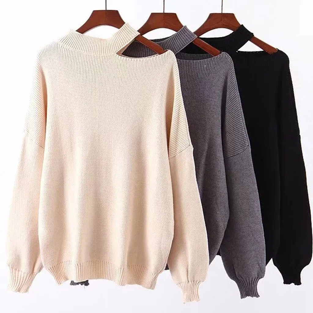 Размера плюс Холтер голые плечи вязаный офисный женский зимний осенний