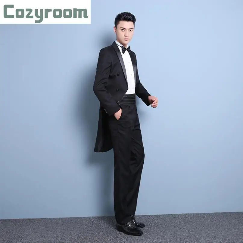 

Men's Fashion Korean Tuxedo Slim Blazers suits Men stage Groom's wedding dress Host performing Black England jacket suit+pants