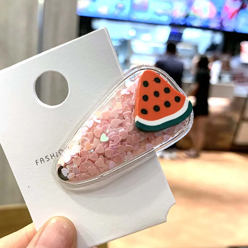 Корейский стиль заколка для волос зыбучий песок прозрачные заколки Дети фрукты