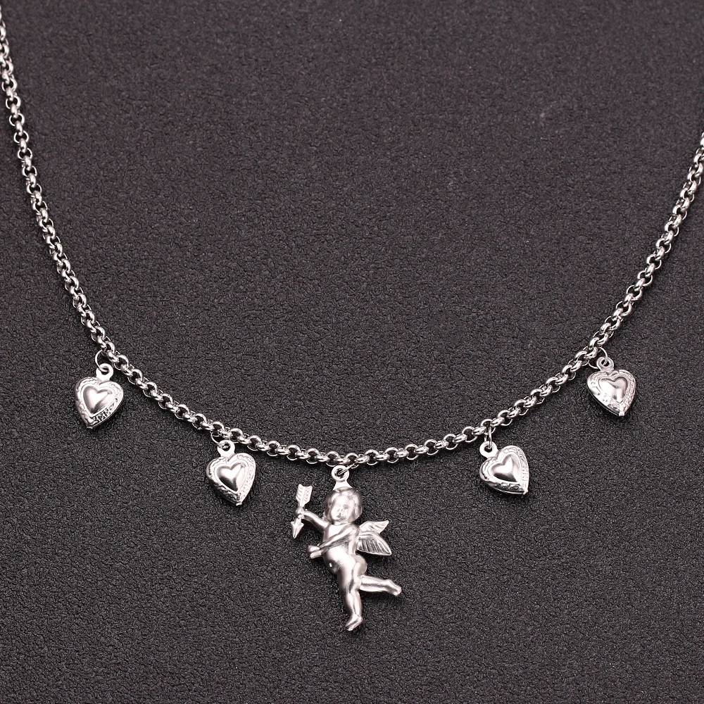 Милые ожерелья подвески в форме сердца Амура колье чокер с милым ангелом женские