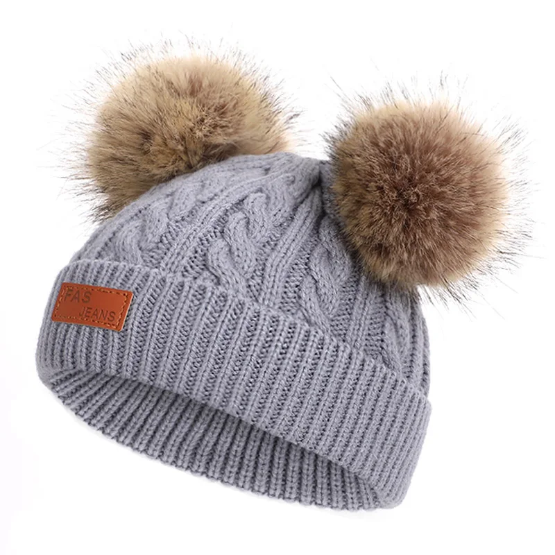 Детская шапка, вязаная Милая шапка для девочек, BoysBig Pom pom Beanie, детские шапки для девочек и мальчиков, теплая вязаная зимняя детская шапка из натурального енота F