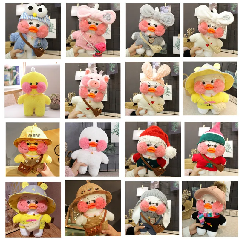 LaLafanfan 30cm Cafe Duck Plush Toy Stuffed Soft Kawaii Duck Doll Animal Pillow Birthday Gift for Kids Children Valentine Gifts