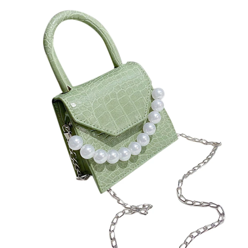 

Pearl Chain Crossbody Bag Women PU Leather Stone Pattern Mini Shoulder Bags Female Fashion Handbags