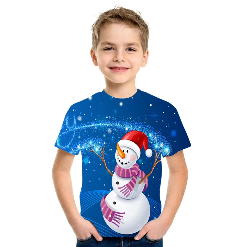 

Funny Kids Christmas Print T-Shirt Boys And Girls Cartoon Round Neck Short-Sleeved Shirt Kids Christmas Tree T-Shirt