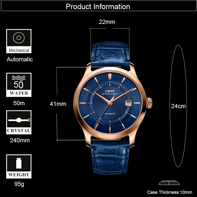 LOBINNI автоматические часы для мужчин роскошные швейцарские брендовые