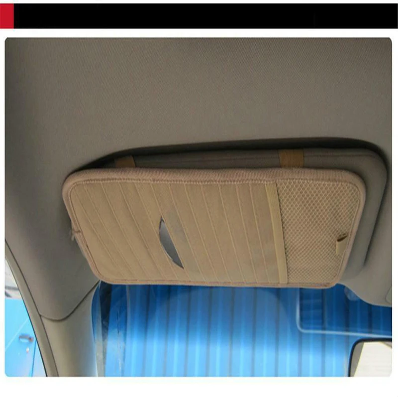 

Top Quality Car Sun Visor Glass Pen CD DVD Disk Card Case with Tissue Box Multifunctional Storage Holder Clip Bag