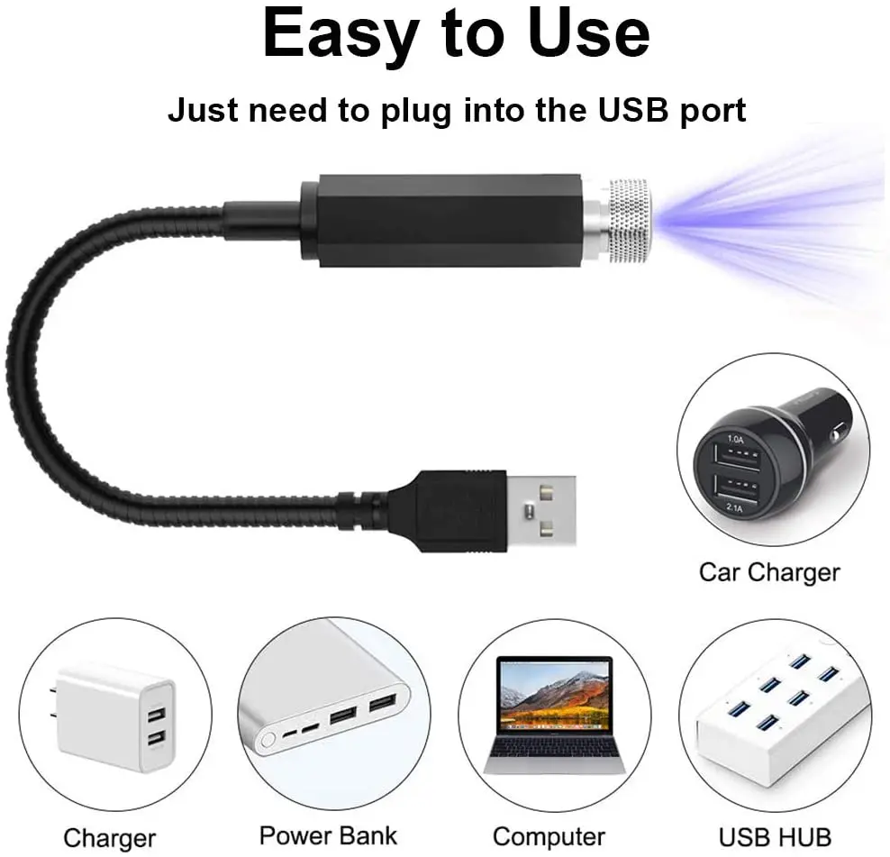 Зарядных порта USB для автомобиля крыши проектор звездного неба светодиодный
