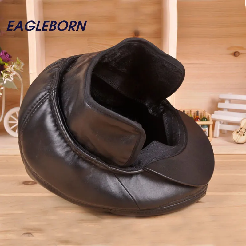 2021 модный кожаный берет мужские теплые шапки зимние для пожилых людей с ушами