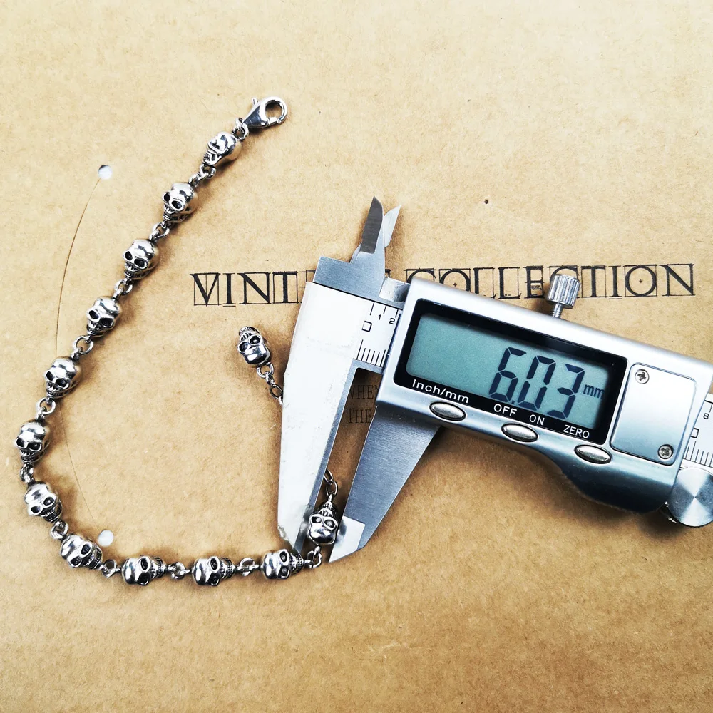 Браслет в виде черепов из стерлингового серебра 925 пробы унисекс подарок для