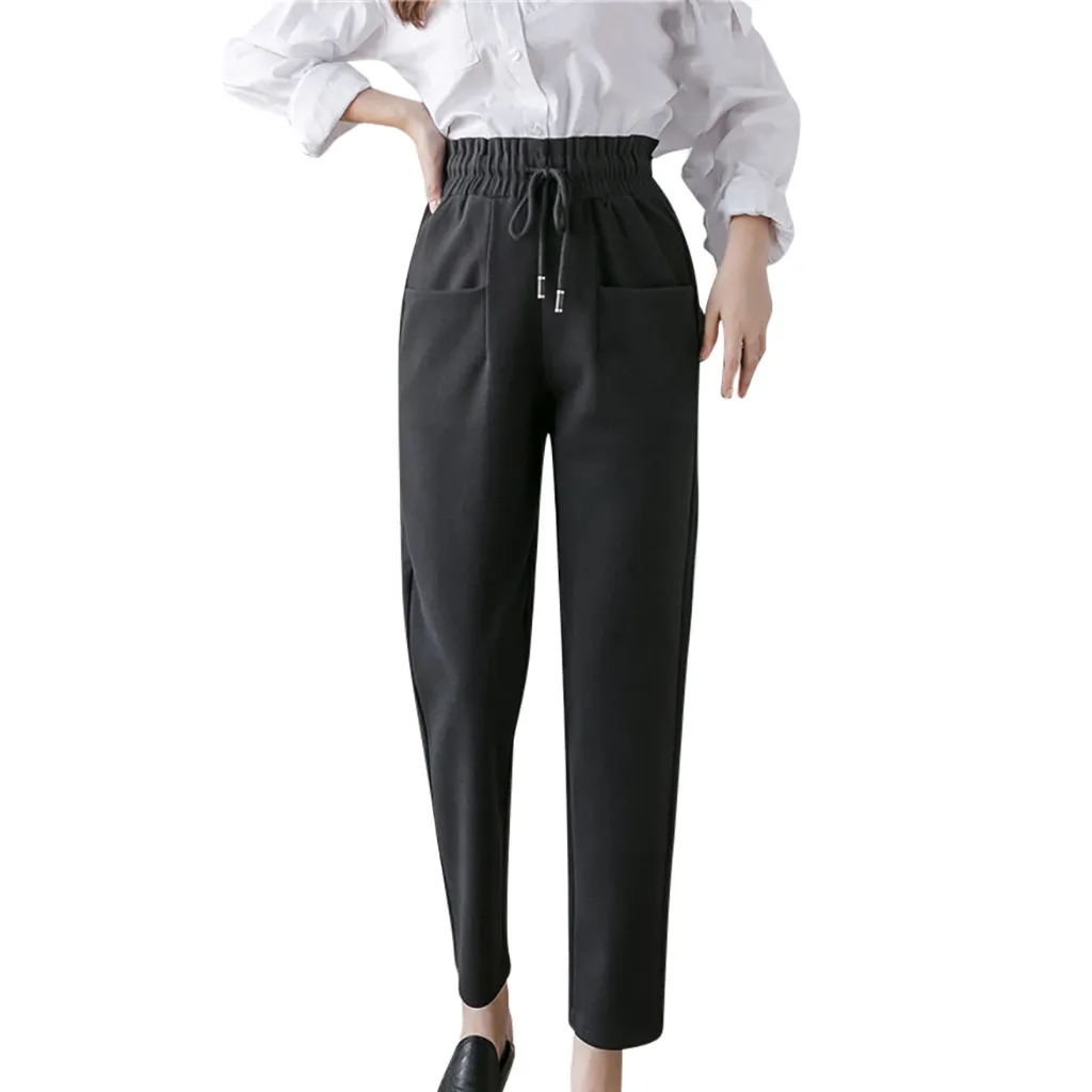 Женские брюки сезон осень зима с высокой талией большого размера повседневные