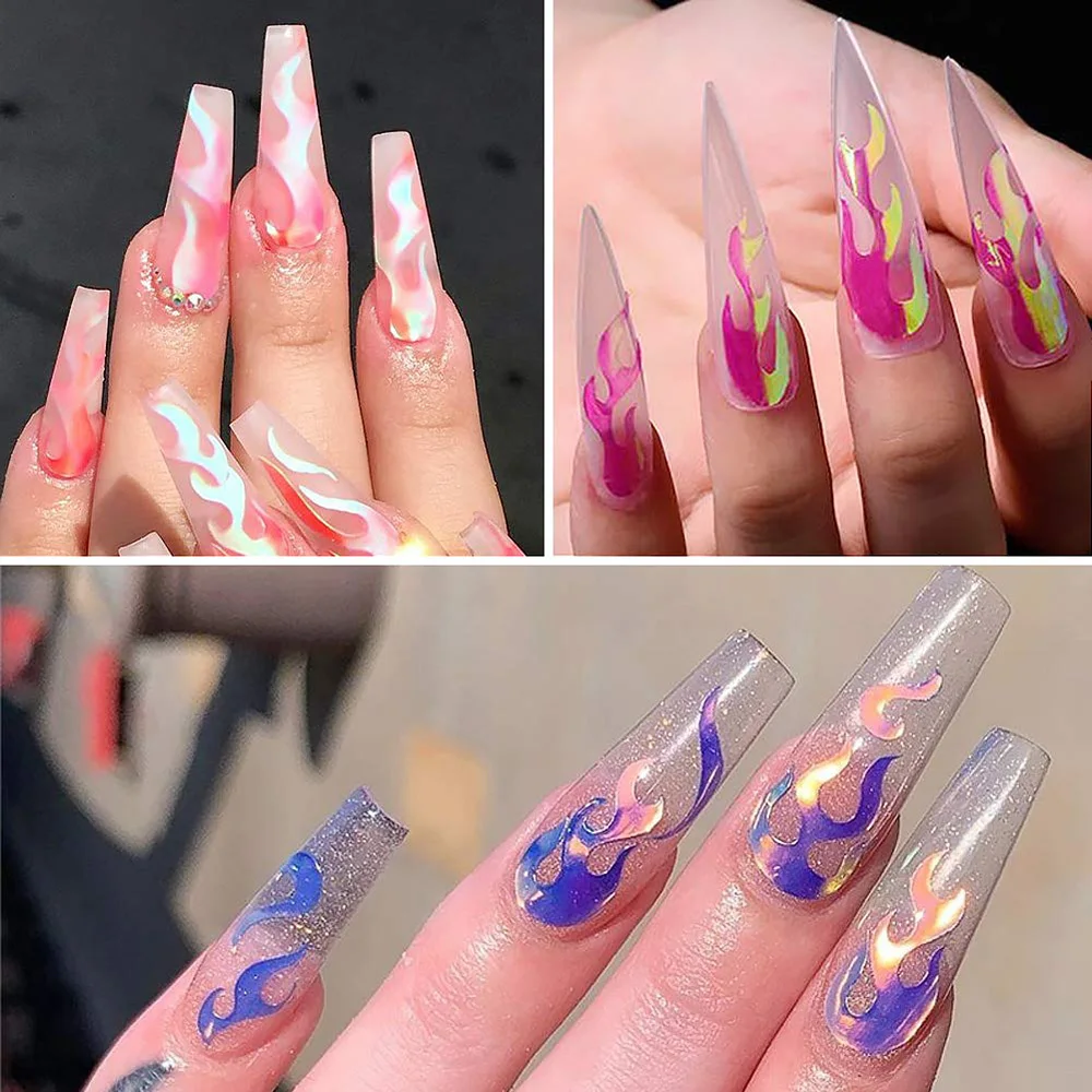16 шт. голографические наклейки для ногтей в виде пламени|Стикеры и наклейки| |