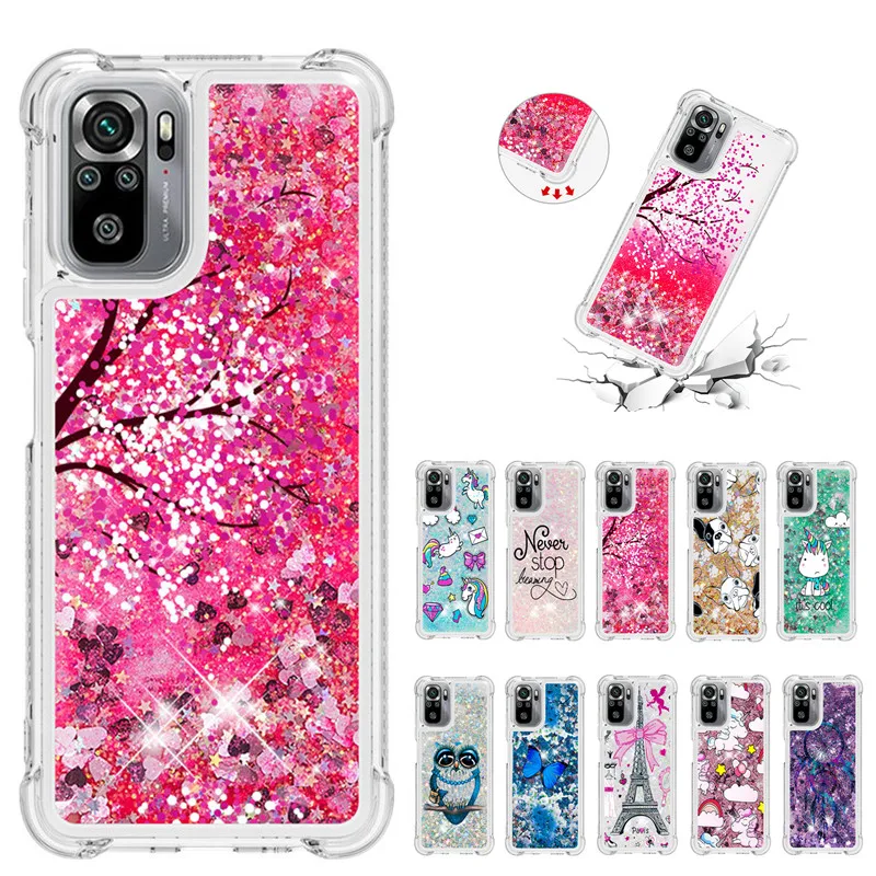 

Cartoon Unicorn Phone Case For Xiaomi Redmi Note 10 Pro Max Note 10S Soft TPU Glitter Liquid Quicksand Back Cover Cases Funda
