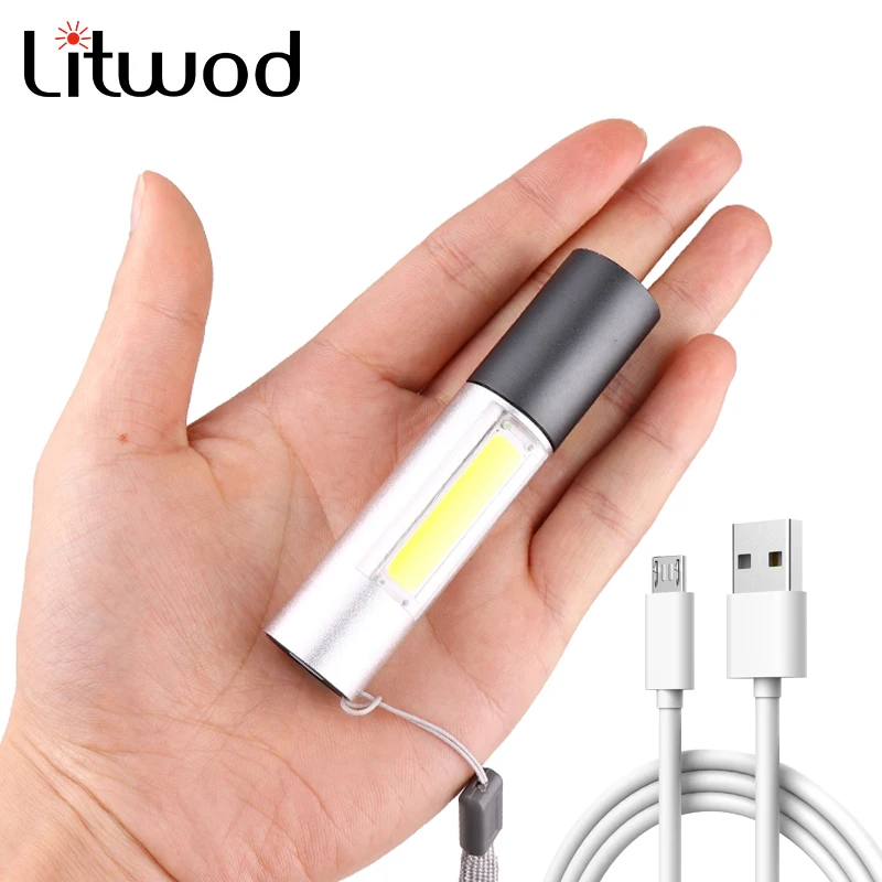 

Super Bright USB Rechargable Built in Mini LED Flashlight 3 Modes COB XP-G Q5 Torch Waterproof Portable for Camping Night Light