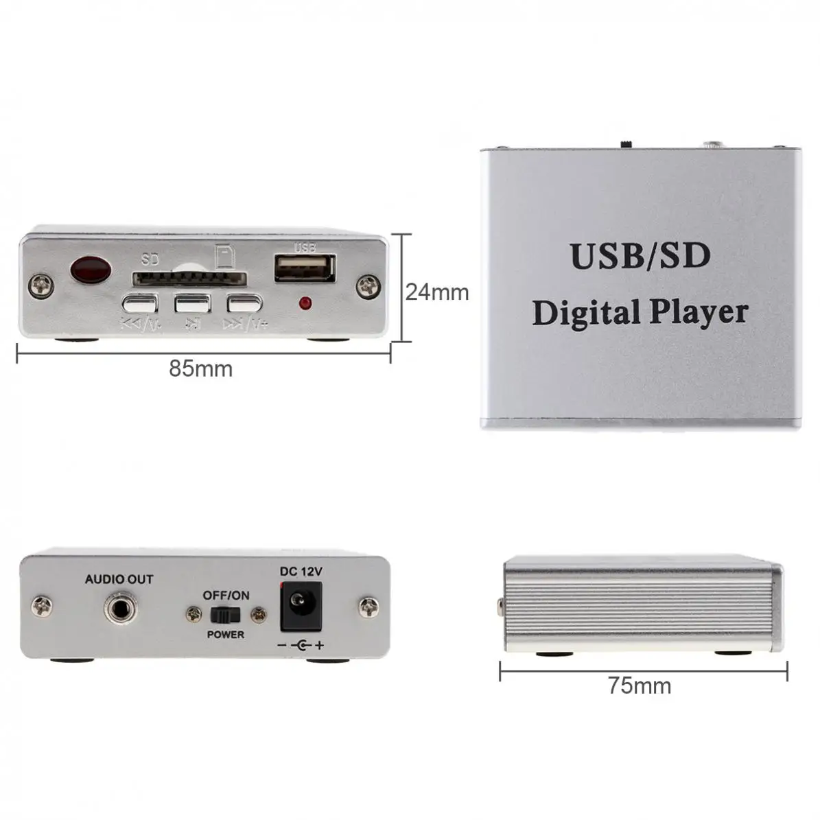 Легкий Алюминий сплав Мощность Усилитель 2 Каналы MP3 SD USB аудио плееров ридер