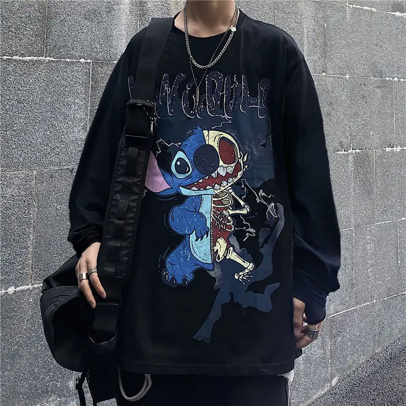 

Spring and autumn men's casual European and American hip-hop style anime personality printed round neck long-sleeved T-shirt