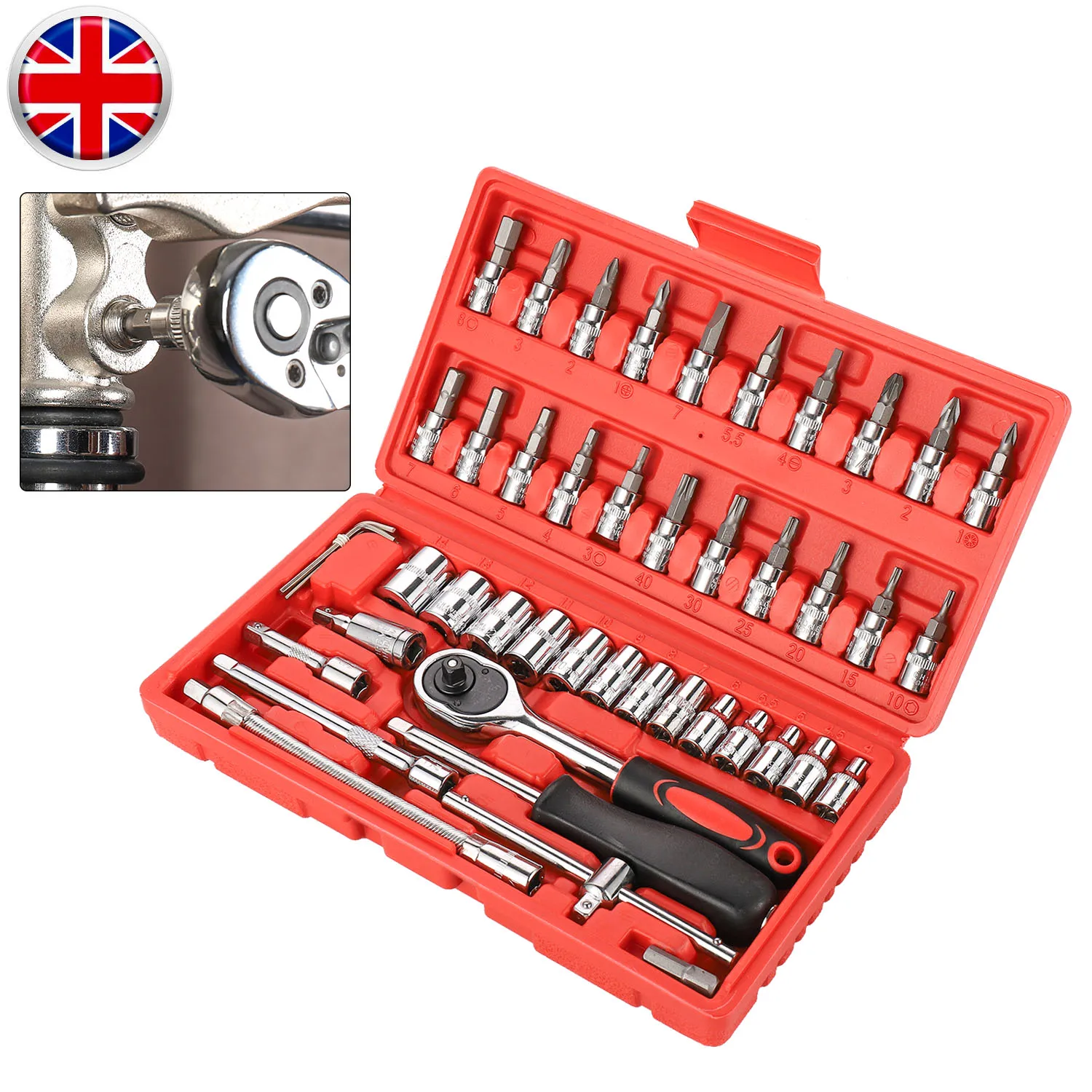 

46pcs 1/4" Drive Socket Ratchet Wrench Tools Kit For Car Auto Repairing Set Chrome Vanadium Steel Hand Operated Tools