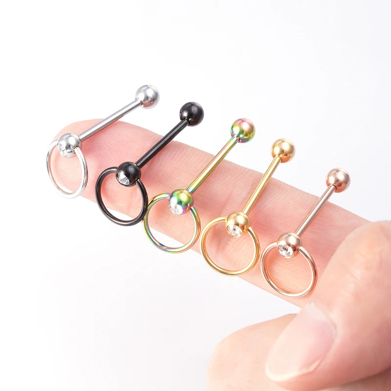 

1-5pcs Hoop Tongue Piercing Ring Barbell Stainless Steel Bar Lip Stud Ear Cartilage Earring Helix for Women Men Body Jewelry 14G