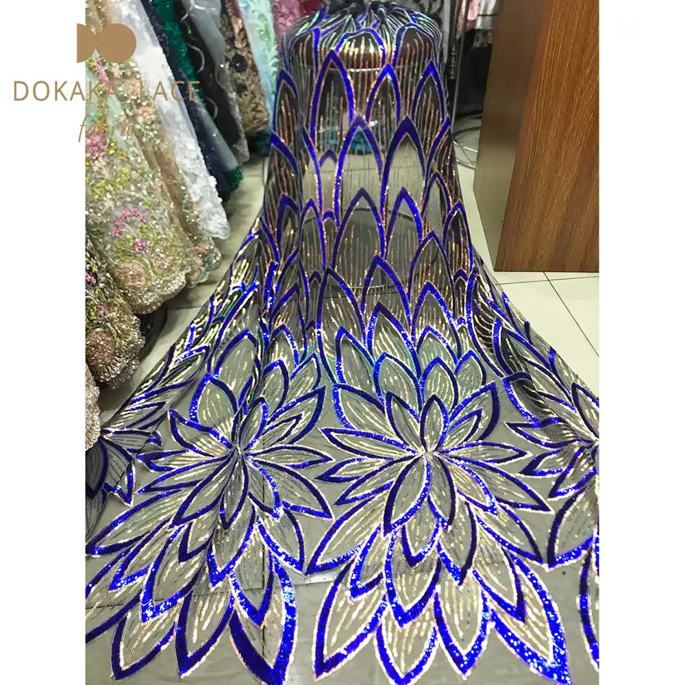 Королевский синий сетчатые кружева с блестками ткани Уникальный дизайн