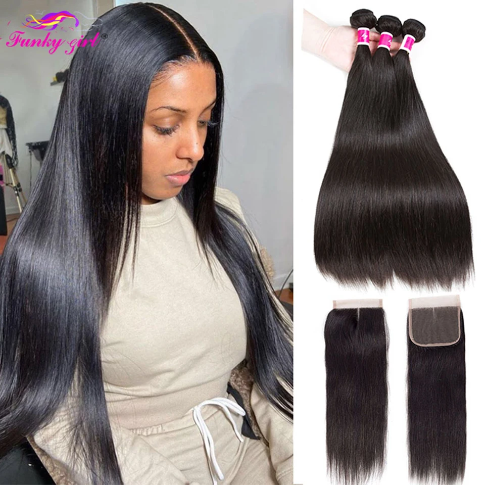 

Straight Human Hair Bundles With Closure 5x5 HD Transparent Lace Closure With Bundles Malaysia Remy Hair Weave Extension