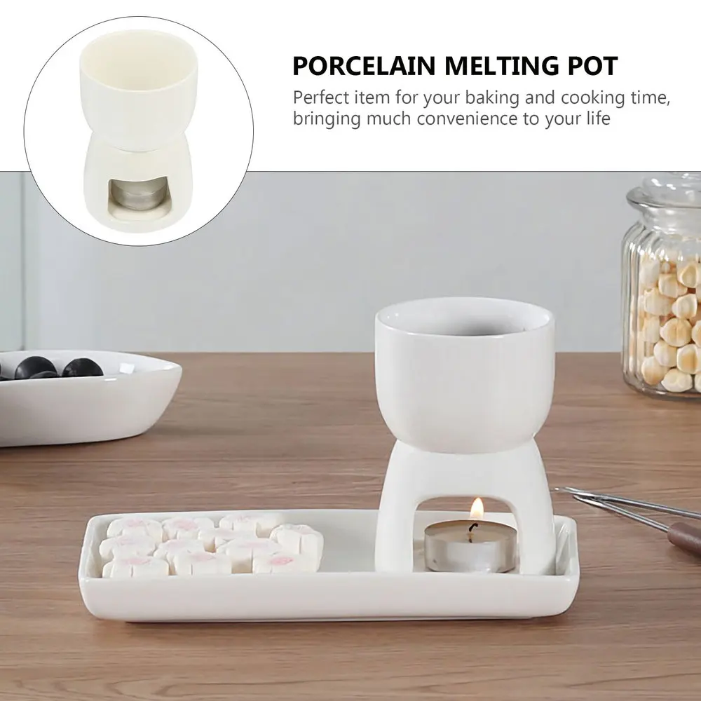 

1 Set Ceramic Fondue With 2 Forks Premium Tea Light Porcelain Melting Pot