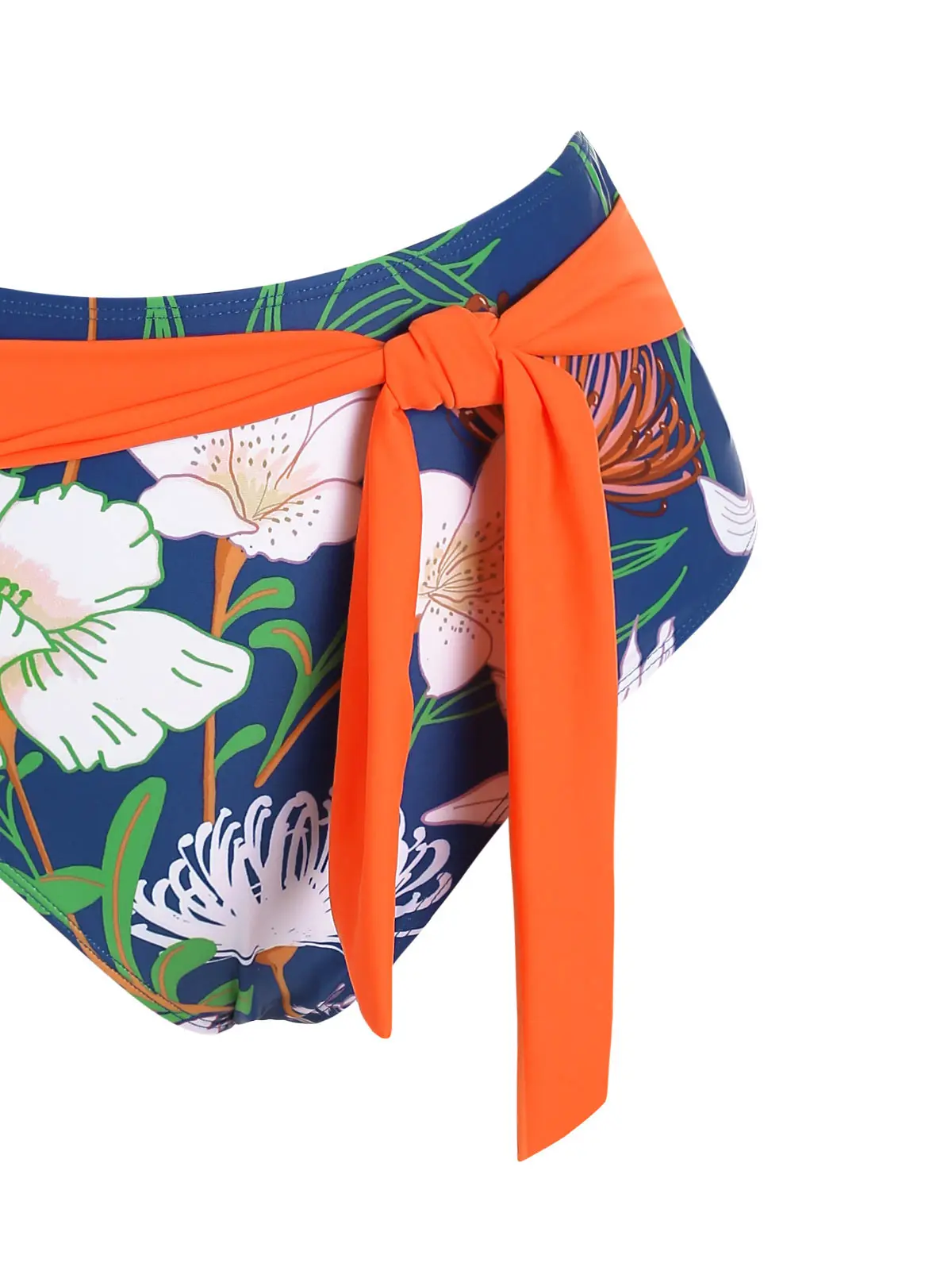 

Orange Two-Piece Suits Bikini Twist Floral Print Hollow Out Bikini Swimwear