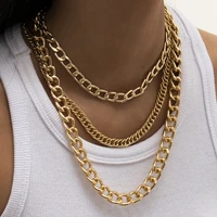 3pcsset multilayer chunky miami curb cuban thick necklace women punk rock gold aluminum chain clavicle necklaces girl jewelry