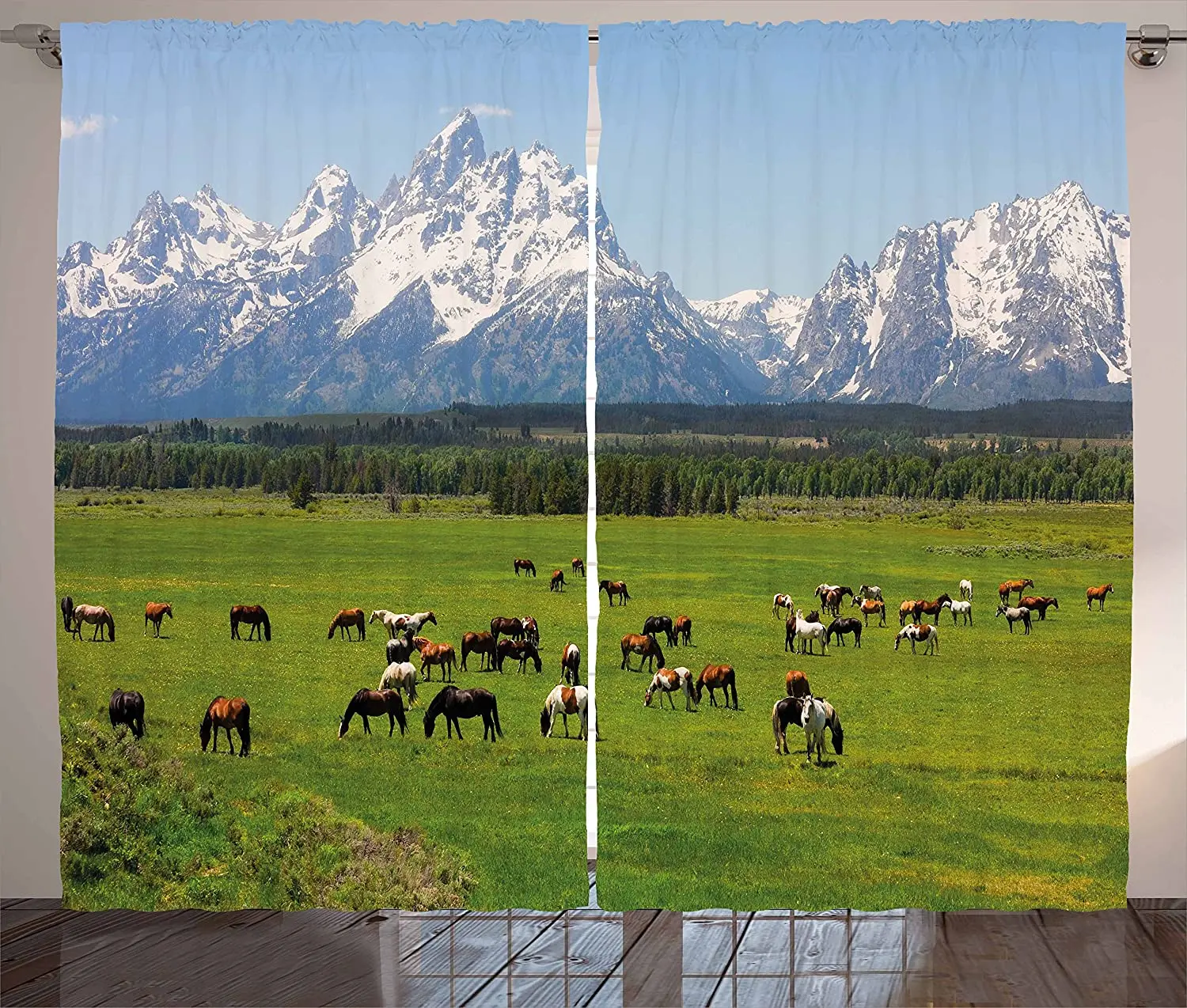 

Лошадь окна Шторы s национальный парк снежные горы свежей зелени деревьев Животные Гостиная декоративная занавеска для спальни Шторы