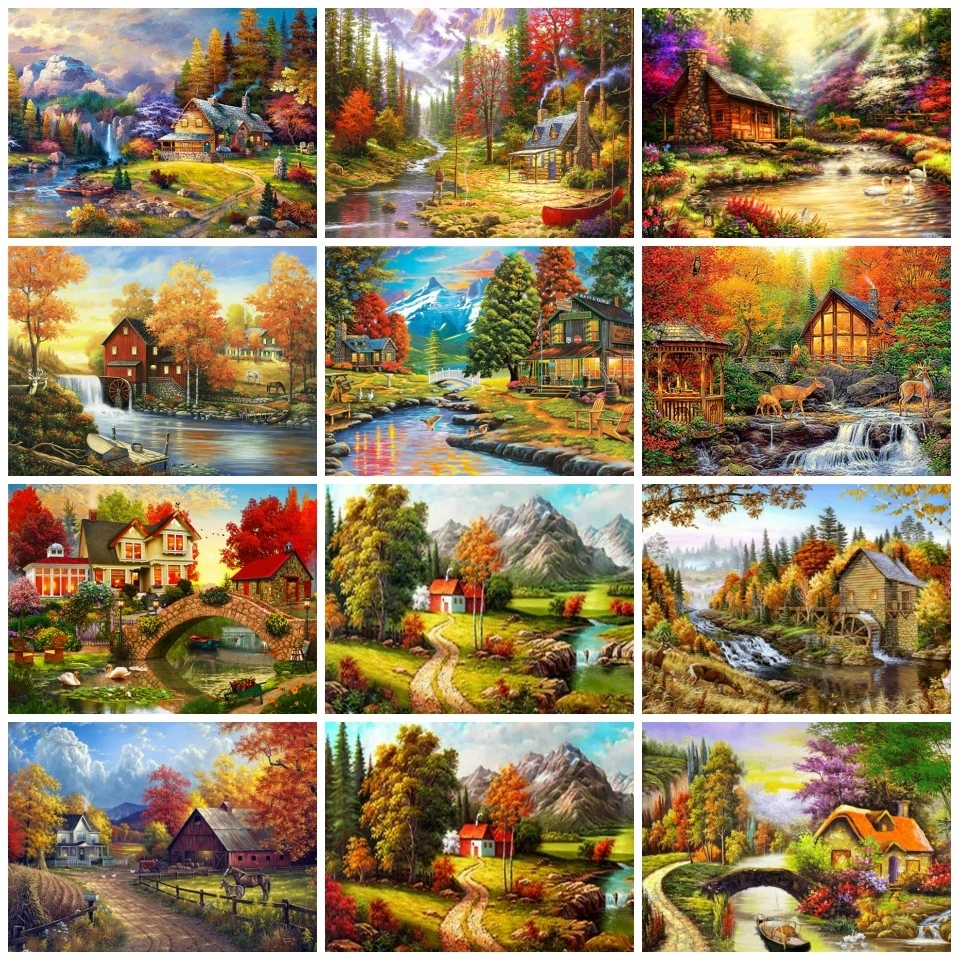 

AZQSD Алмазная картина дом Осенняя мозаика 5d Diy Алмазная вышивка пейзаж полностью квадратная дрель ручной работы Домашний Декор подарок