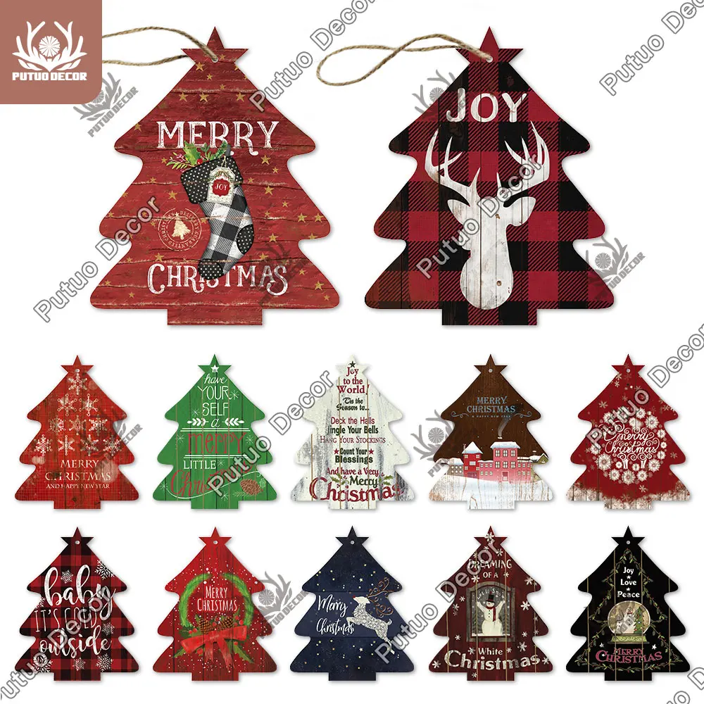 

Putuo Decor Christmas Wooden Tree Sign Decorative Plaque for Christmas Ornament Xmas Tree Decoration 2022 New Years Navidad Gift