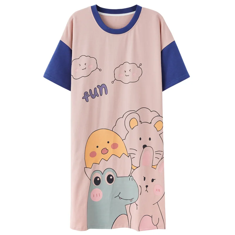 

Women Short Sleeve Nightgowns Loose Casual Sleepwear Summer Soft High Quality Nightdress Home Lounge Wear Daily Sweet Korean New