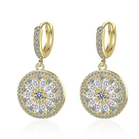 womens fashion luxury round sunflower drop earrings shiny crystal goldenwhite huggies dangle earring piercing jewelry gifts