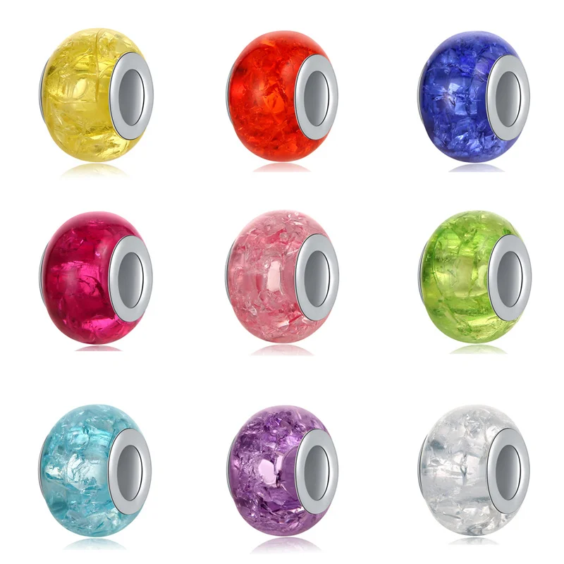 

10Pcs Mixed Color Ice Crack DIY Resin Murano Charms 5mm Big Hole Round Spacer Beads Fit Pandora Bracelet Necklace Jewelry Making