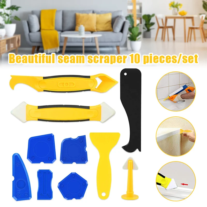 

10PCS Seam Spatula Silicone Caulking Tool Kit-3pcs Sealant Remover Tool-6pcs Silicone Sealant Finishing Tool-1 Caulking Nozzle