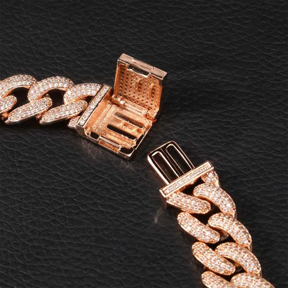 

14MM Box Clasp Micro Pave Iced Cz Cuban Link Chains Necklaces Luxury Cubic Zircon Bling Jewelry Fashion Hip Hop For Men Gift