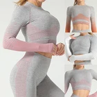 Одежда для тренажерного зала, короткий топ с длинным рукавом, рубашки, Женский бесшовный комплект для йоги, леггинсы с высокой талией для бега, тренировочные штаны, спортивные костюмы для фитнеса