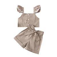 baby girls clothing set summer kids khaki tops and shorts pants 2pcs cotton children casual clothes pink yellow outfits 2 3 4 y
