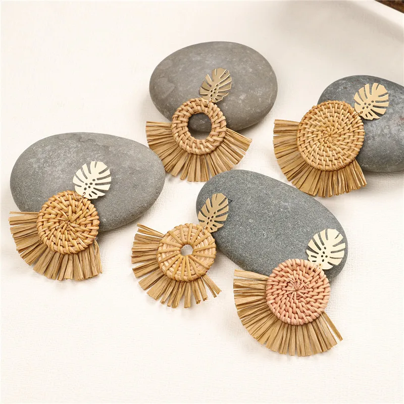 Серьги женские серьги из ротанга и соломы ручной работы с тропическим