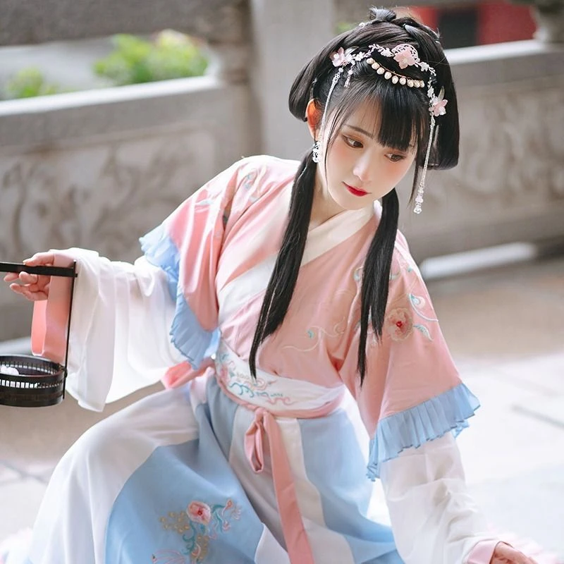 

Women Hanfu Dress Chinese Ancient Traditional Princess Wedding Dresses Spring Autumn Retro Flower Embroidery Fairy Costumes Suit