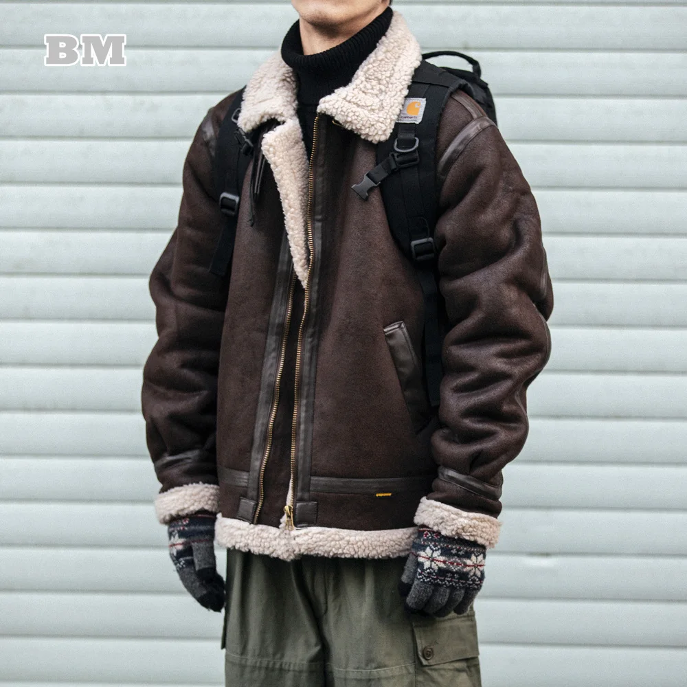 

2021 Autumn Winter Lamb Flocking Leather Jacket Korean Fashion High Quality Warm Thick Coat Men Clothing Harajuku Lapel Top