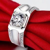 classic fashion men silver color domineering trend single zircon ring with adjustable opening luxury man wedding party ring gift