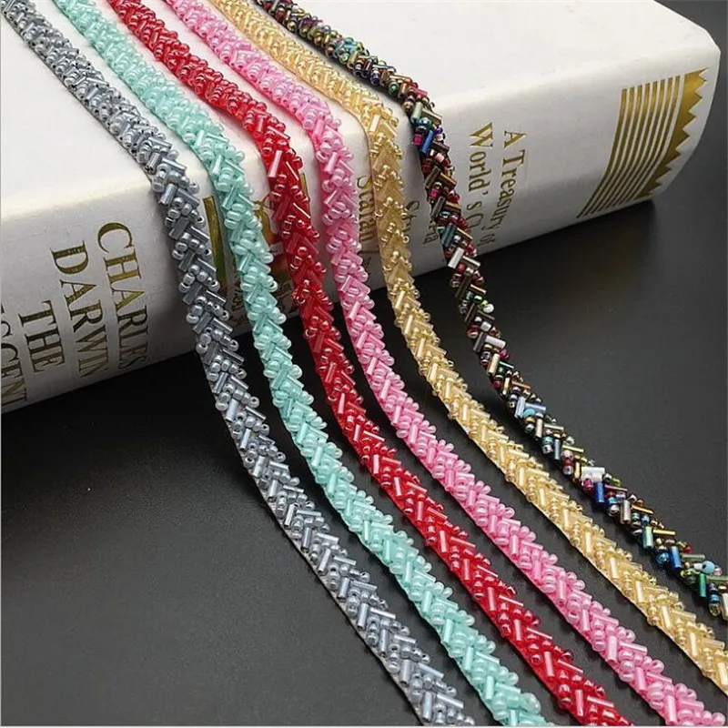 Винтажная цветная кружевная Обшивка с бисером 1 ярд/партия лента тканевая для