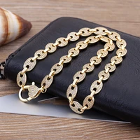 hip hop iced out copper cz coffee bean pig nose rhinestone necklace charm link chain bling choker for men women party jewelry